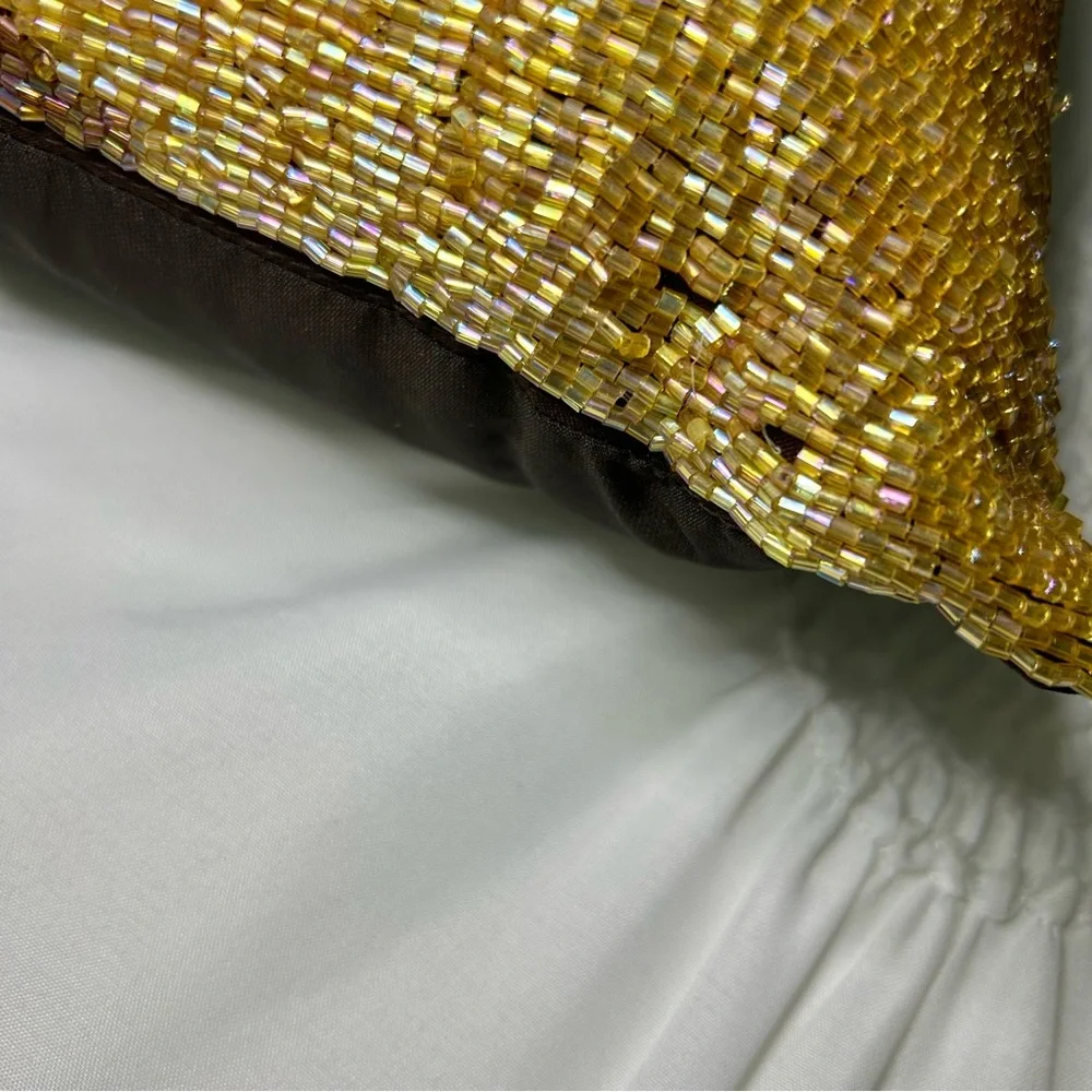 Pier 1 Gold & Brown Beaded Decorative Pillow 12x12